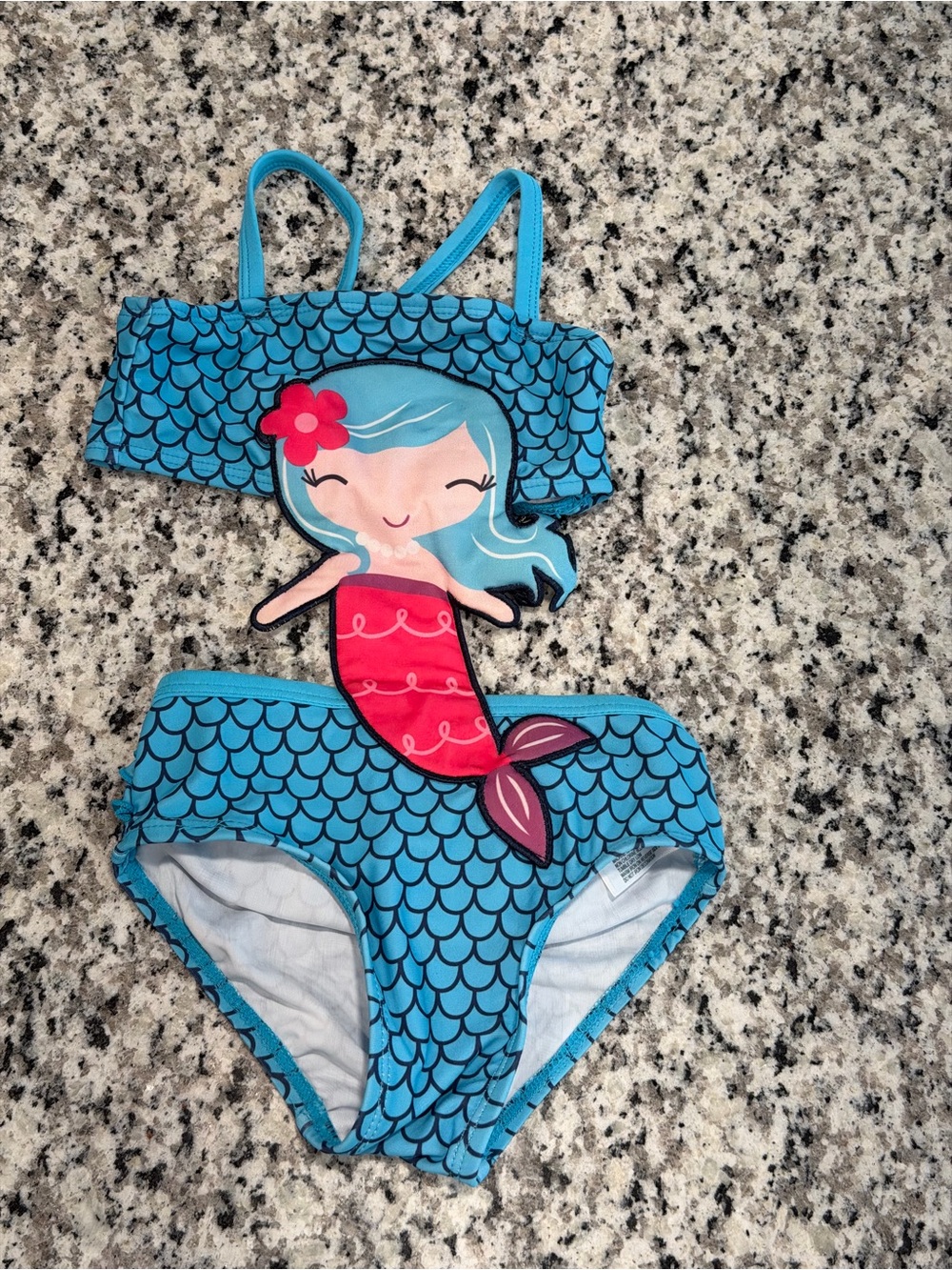 Koala Kids Girl’s Aqua and Pink Mermaid Faux Bikini One Piece Swimsuit, Size 2T
